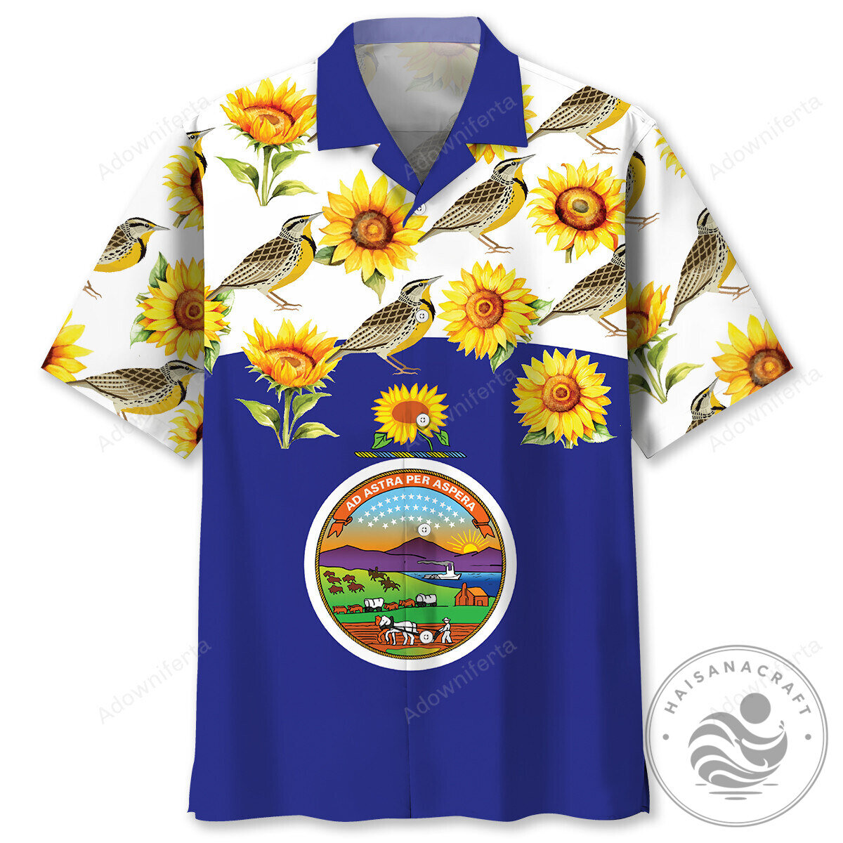 Kansas State Hawaiian Shirt with Sunflower and Lark Design