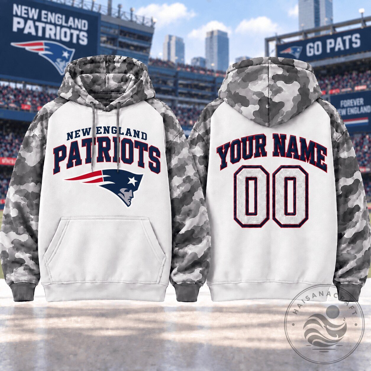 New England Patriots Custom Grey Camouflage Hoodie