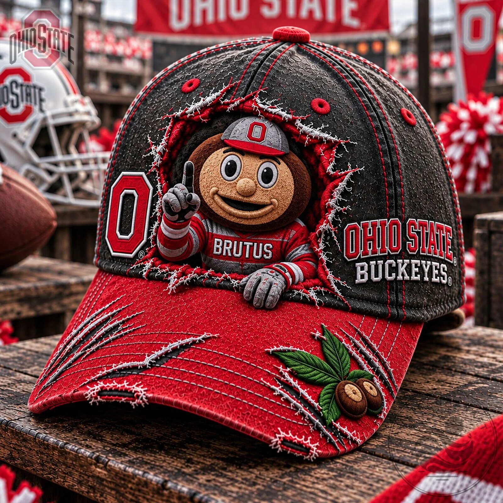 Ohio State Buckeyes Brutus Mascot Distressed Baseball Cap Hat