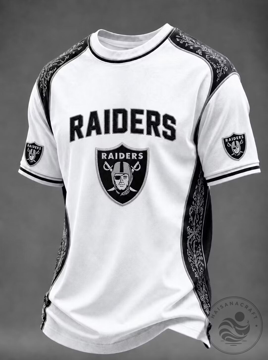 Las Vegas Raiders Football Team Ornate White and Black Fan Jersey