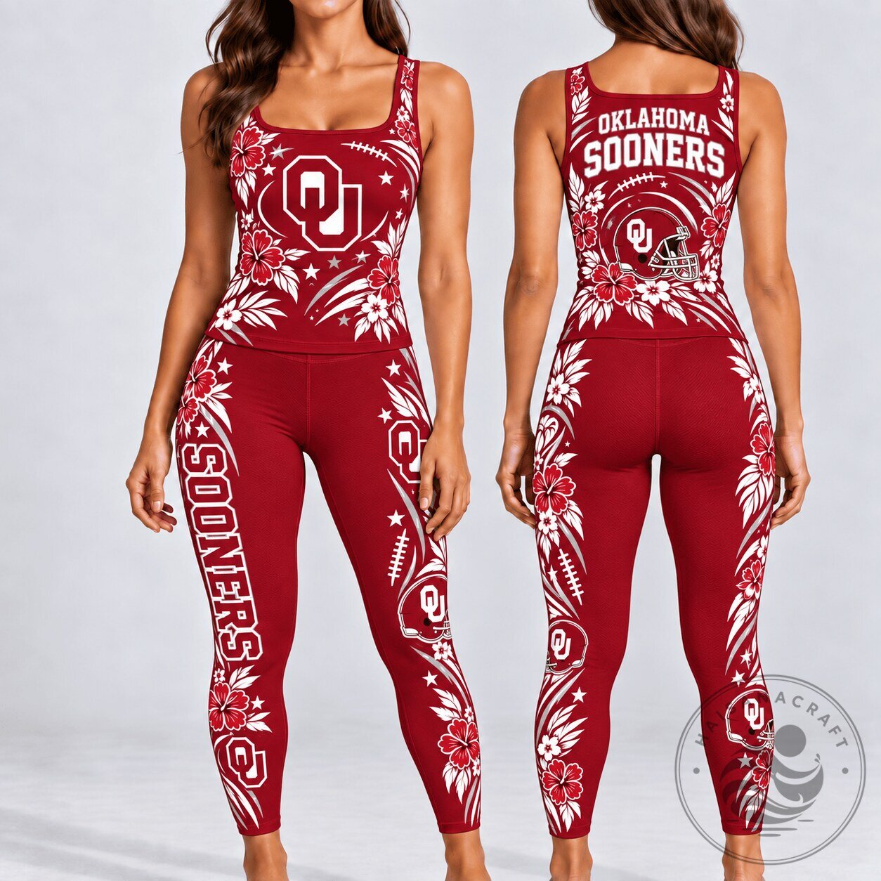 Oklahoma Sooners Football Team Floral Pattern Tank Top and Leggings Set