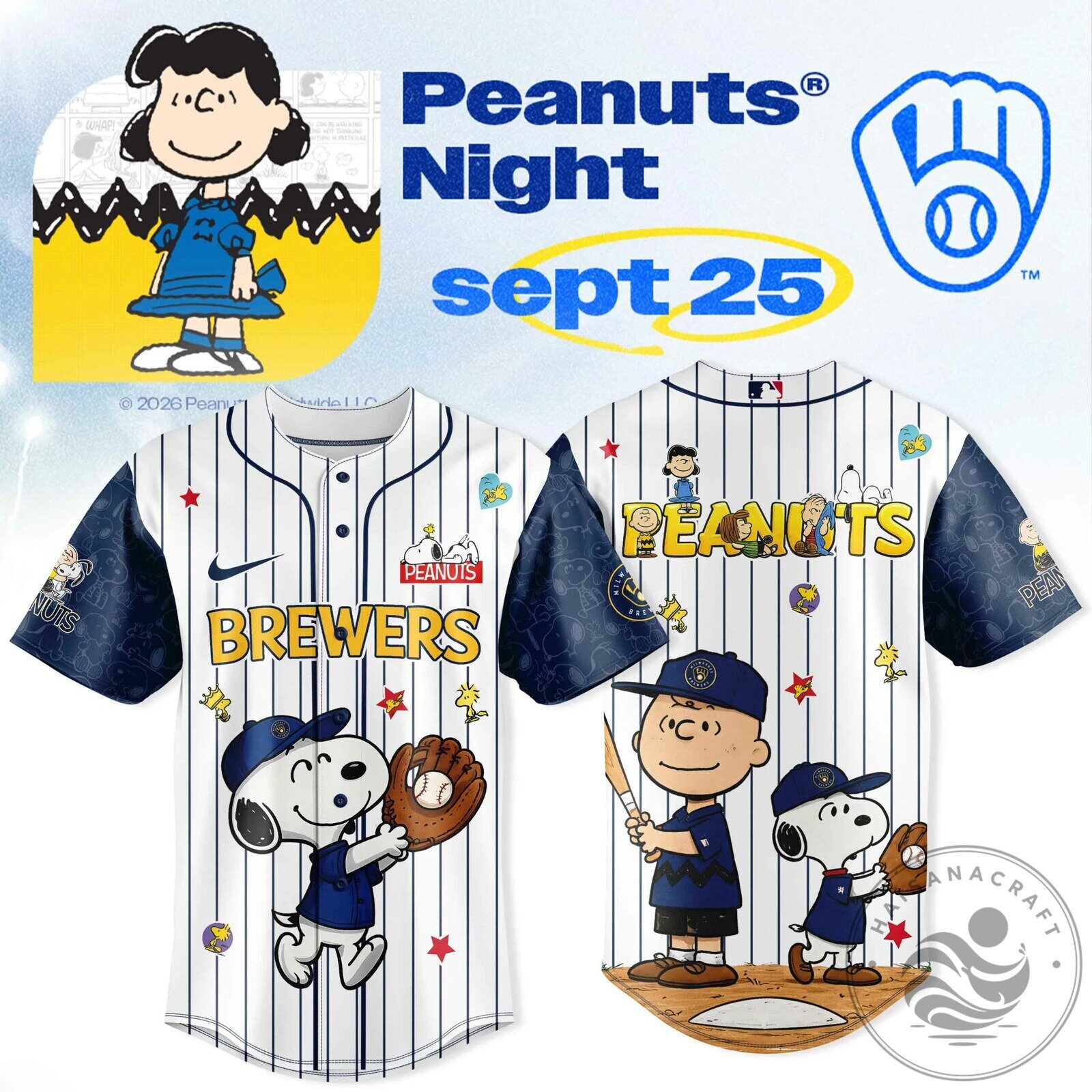 Snoopy Baseball Jersey featuring Milwaukee Brewers and Peanuts design