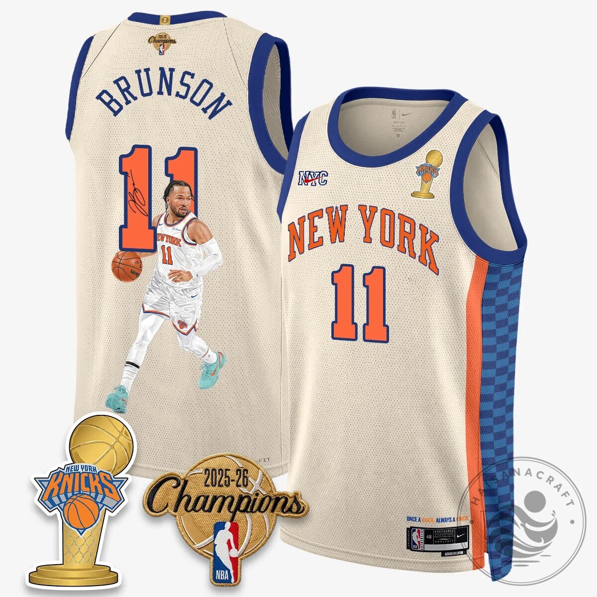 Jalen Brunson New York Knicks Basketball White Champions Jersey 11 Jalen Brunson New York Knicks Basketball White Champions Jersey