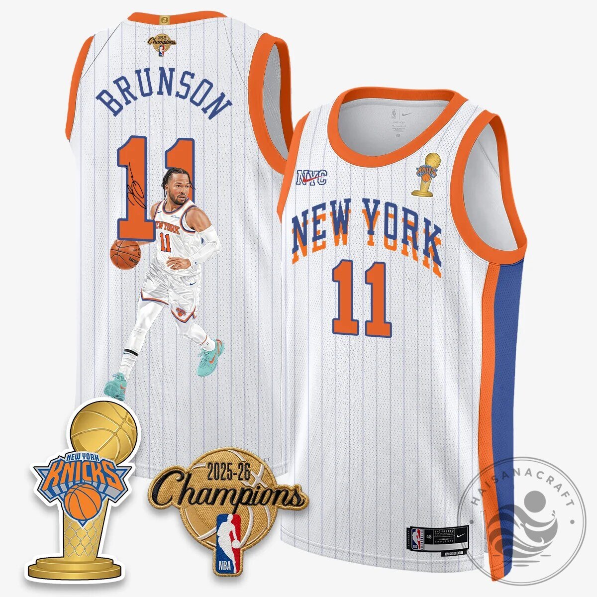 Jalen Brunson New York Knicks Basketball White Champions Jersey 13 Jalen Brunson New York Knicks Basketball White Champions Jersey