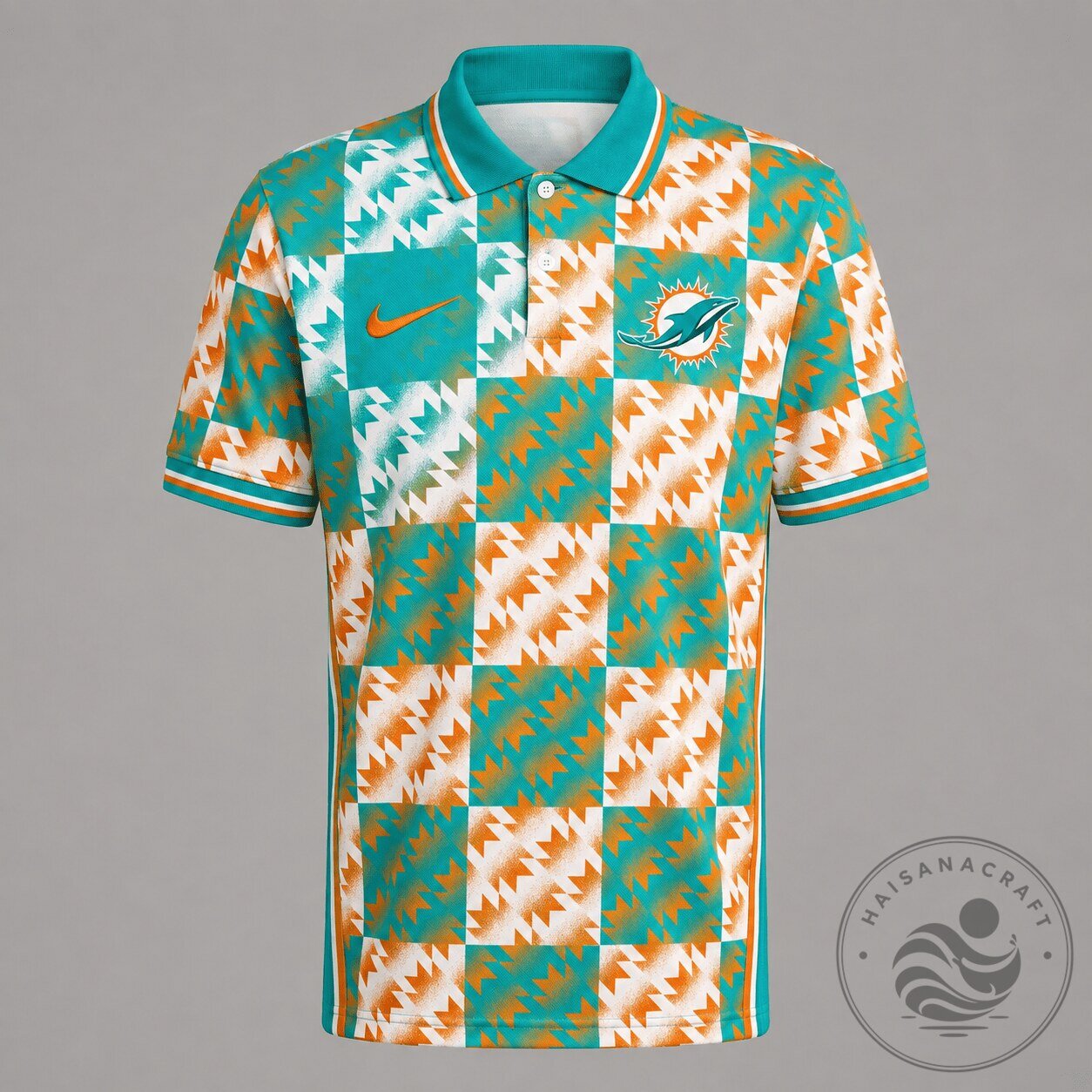 Miami Dolphins NFL Premium Retro Geometric Pattern Polo Shirt