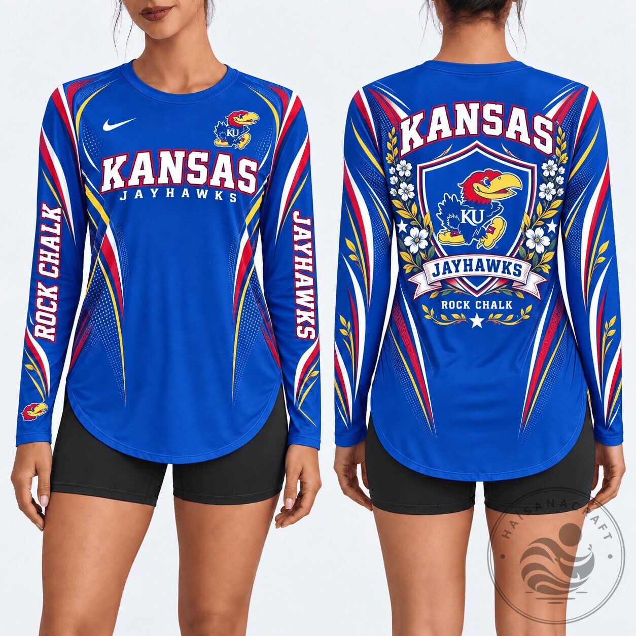 Kansas Jayhawks Rock Chalk Blue Long Sleeve Shirt for Women