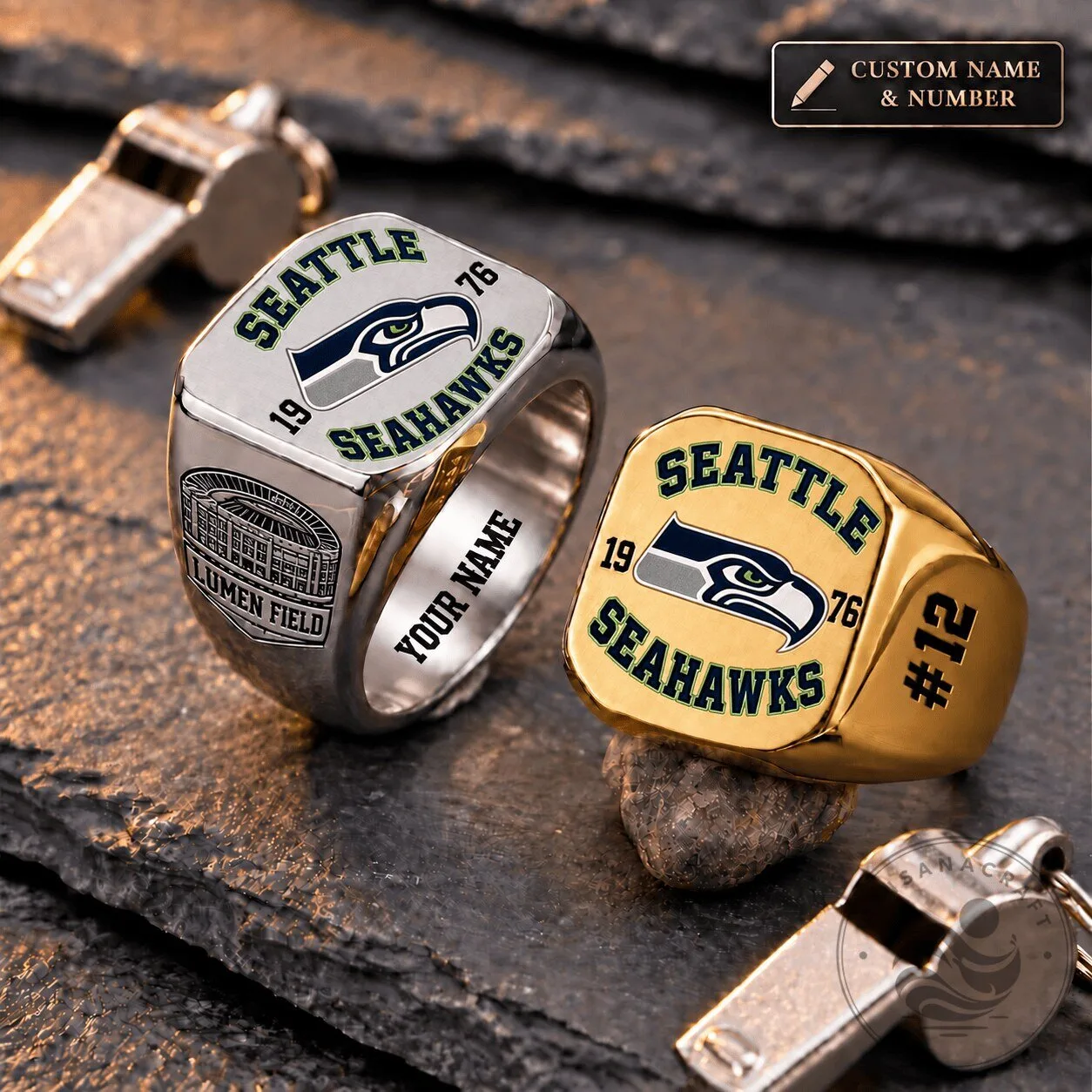 Seattle Seahawks NFL Football Team Custom Name and Number Championship Ring