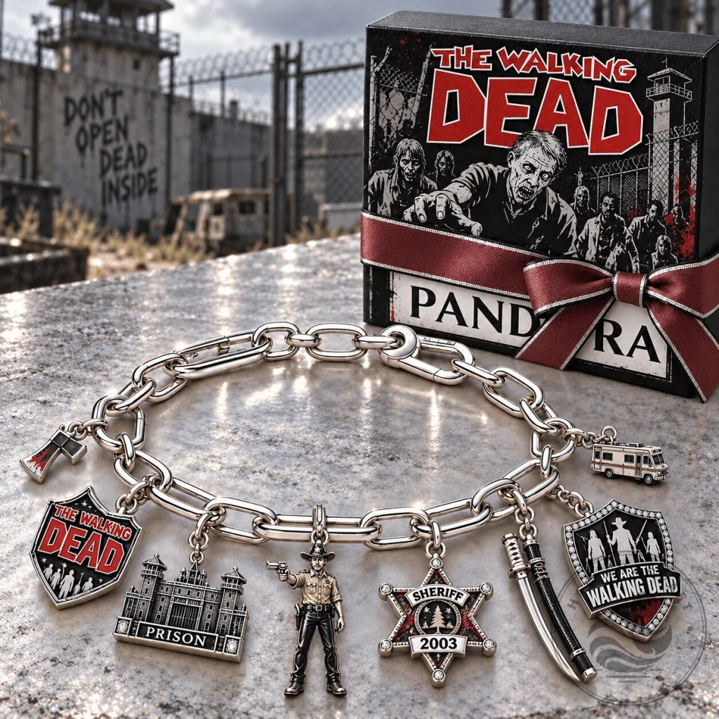 The Walking Dead Charm Bracelet Set, Silver Plated Zombie Apocalypse Jewelry The Walking Dead Charm Bracelet Set, Silver Plated Zombie Apocalypse Jewelry