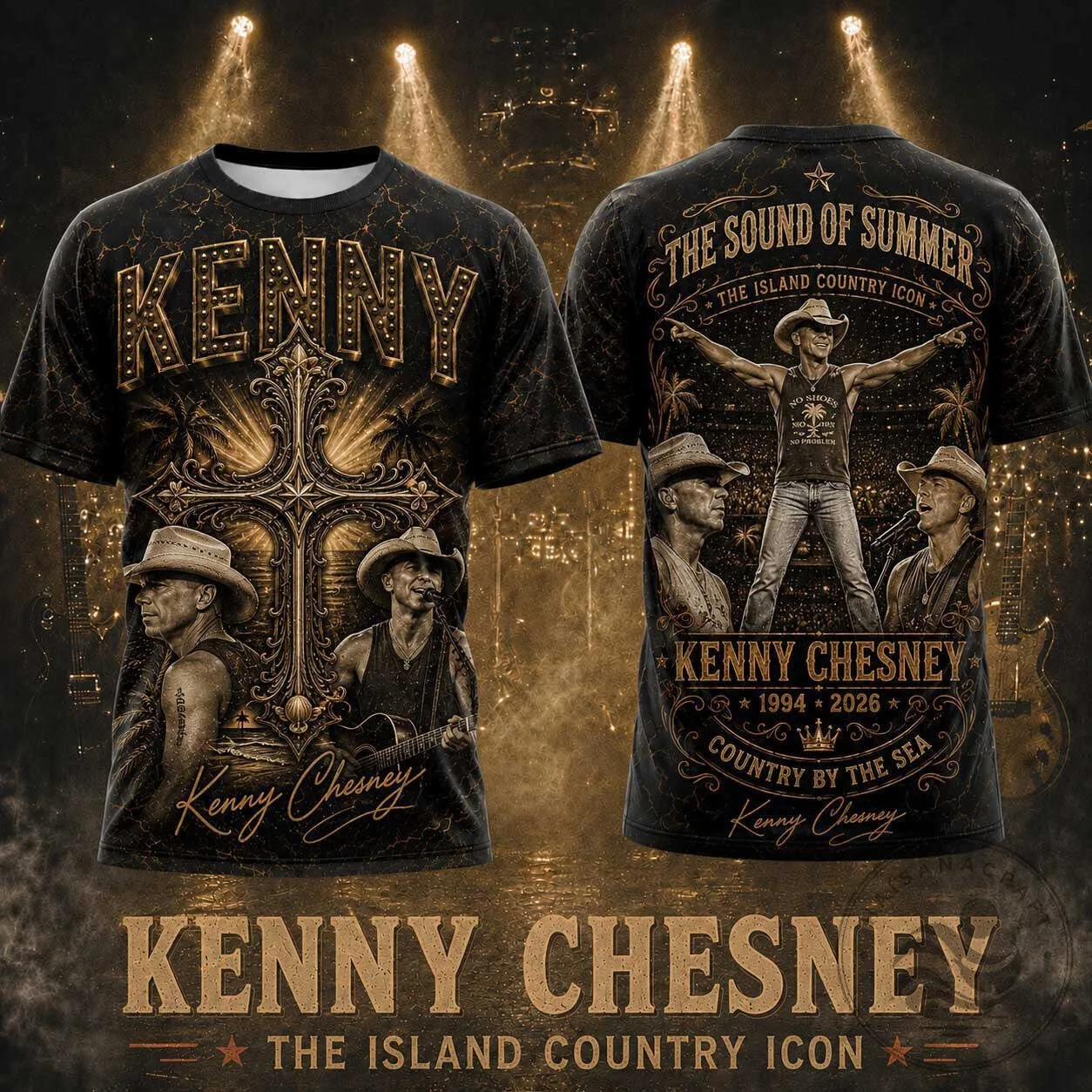Kenny Chesney The Island Country Icon Gold Cross Summer Concert T-Shirt