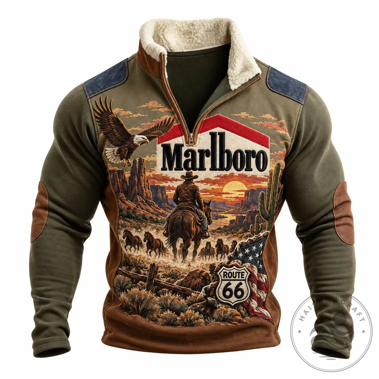 Marlboro Country Western Eagle Route 66 Half-Zip Sweatshirt