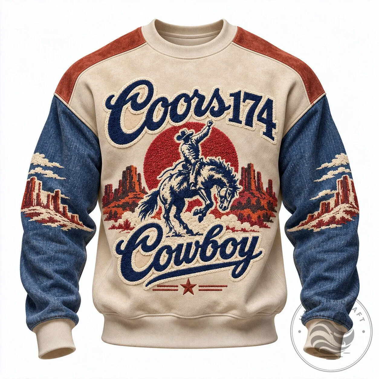 Coors Cowboy Western Rodeo Embroidered Crewneck Sweatshirt