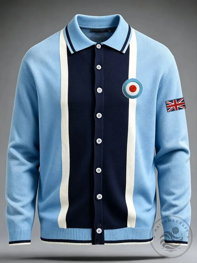 Men's Mod Target United Kingdom Flag Striped Button-Up Cardigan Sweater 20 Men's Mod Target United Kingdom Flag Striped Button-Up Cardigan Sweater