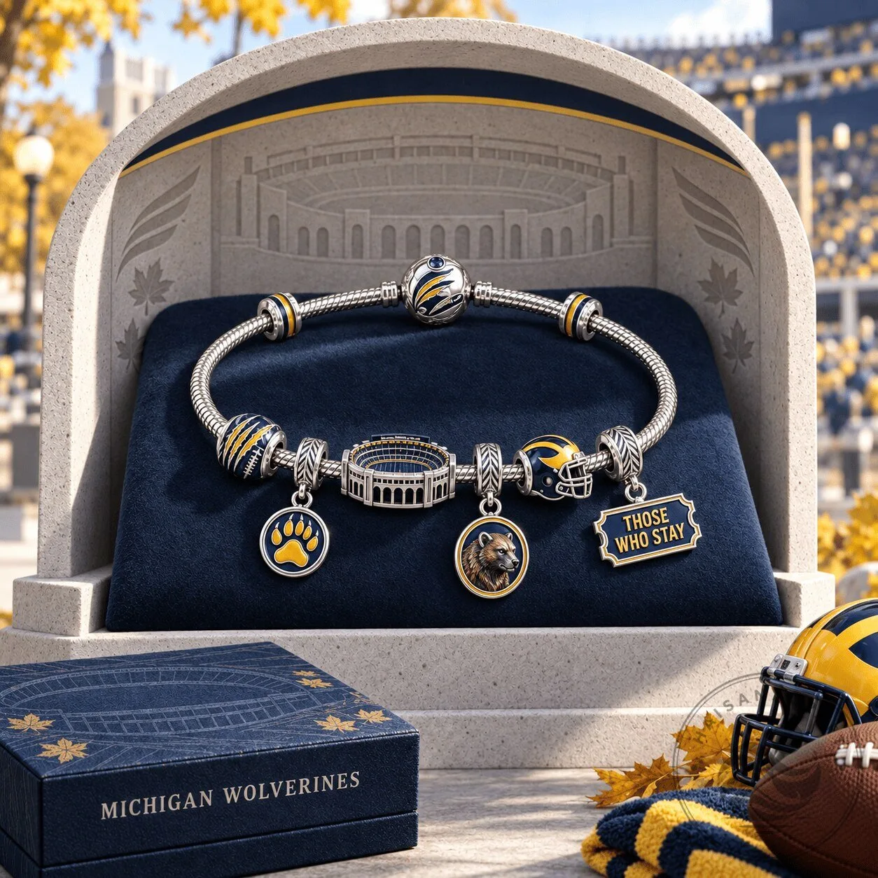 Michigan Wolverines Football Stadium Charm Bracelet Set