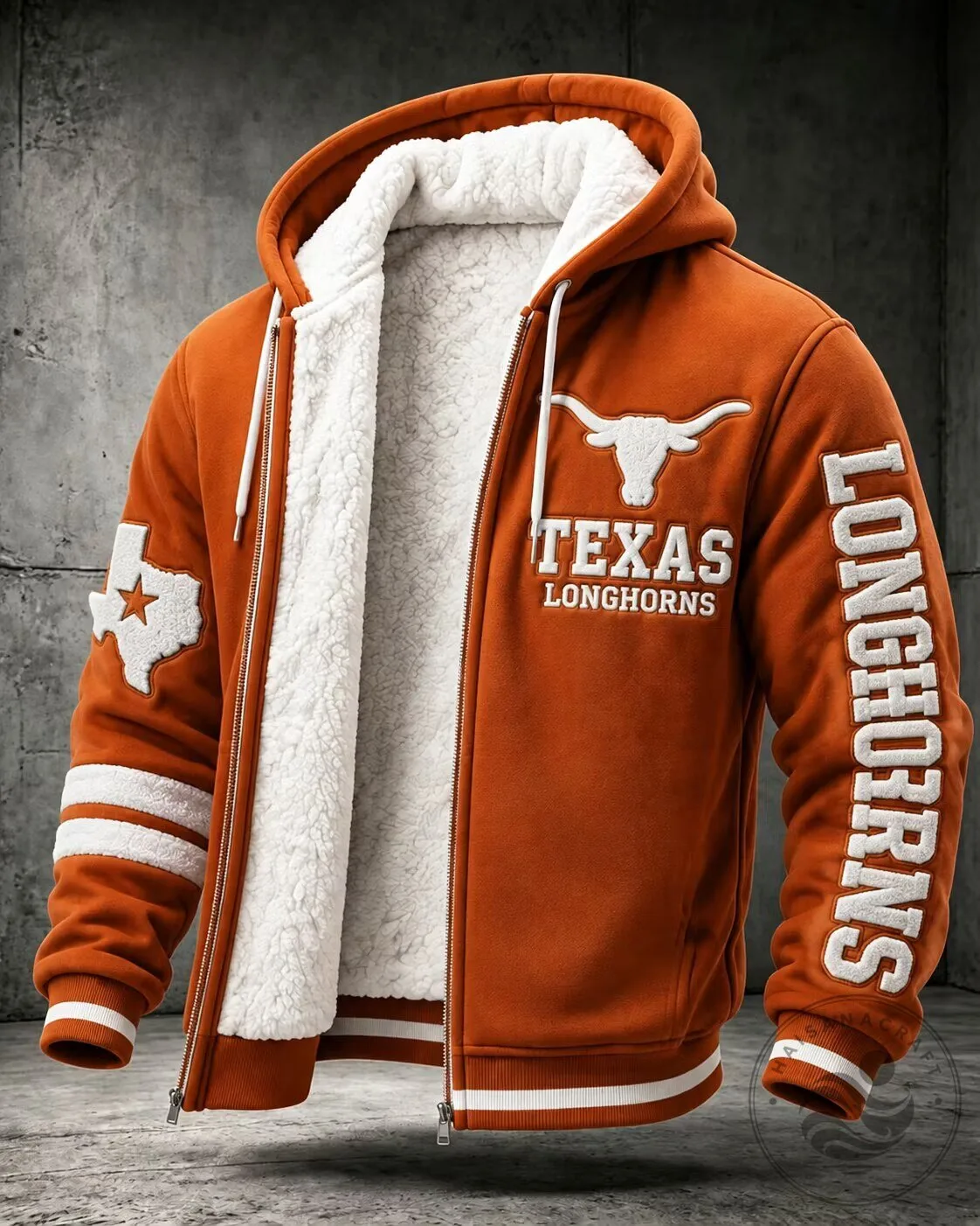 Texas Longhorns NCAA Football Team Sherpa Lined Full-Zip Hoodie