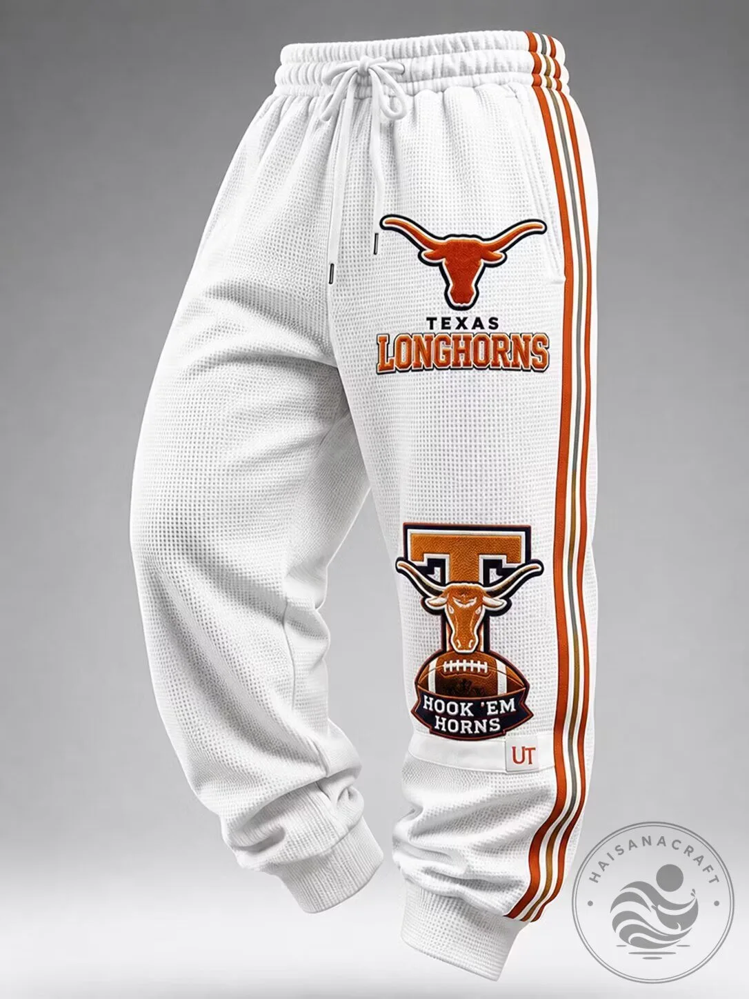 Texas Longhorns NCAA Football Team Logo White Striped Jogger Pants