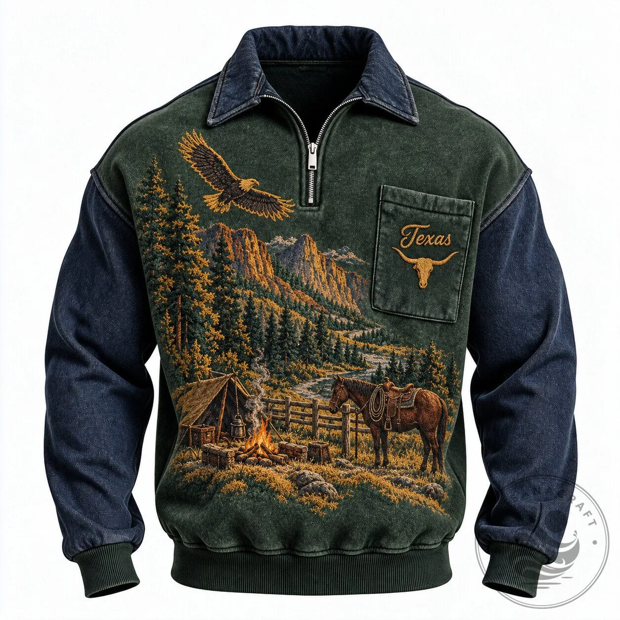 Texas Cowboy Campfire Eagle Longhorn Quarter-Zip Sweatshirt