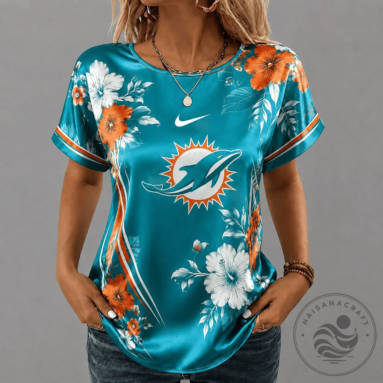 Miami Dolphins Shirt Tropical Floral Print Women's Short Sleeve T-Shirt