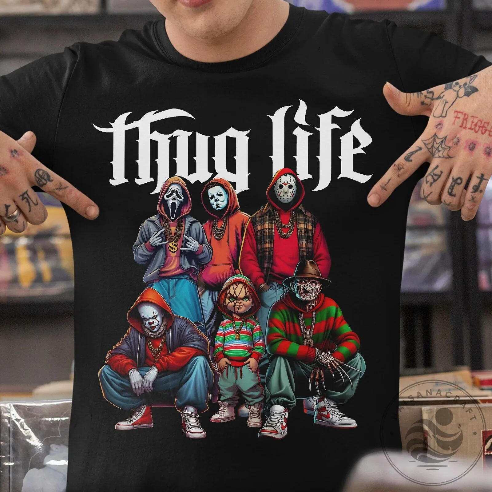 Funny Halloween Thug Life Horror Film Characters T-Shirt