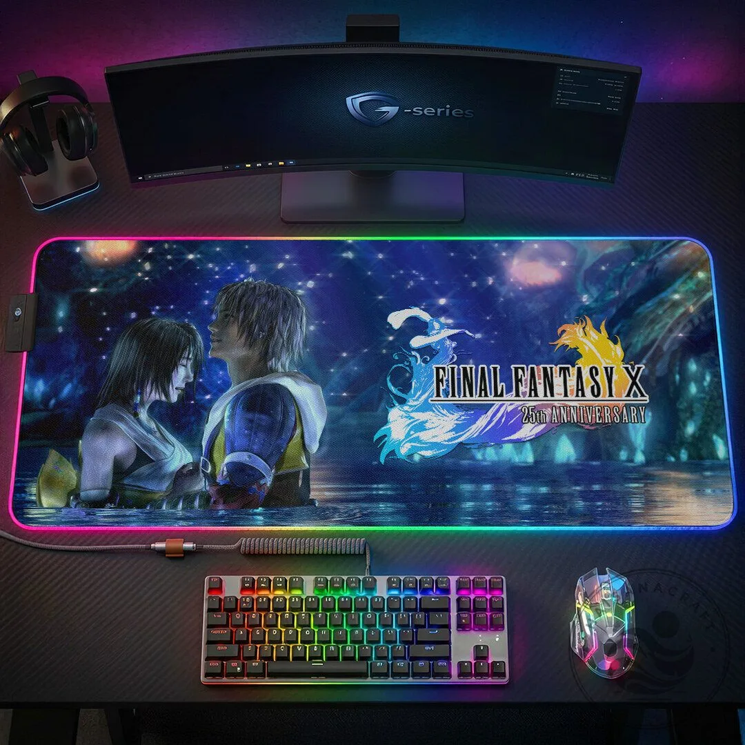 Custom Gaming Desk Mat for Final Fantasy X 25th Anniversary featuring RGB Lighting