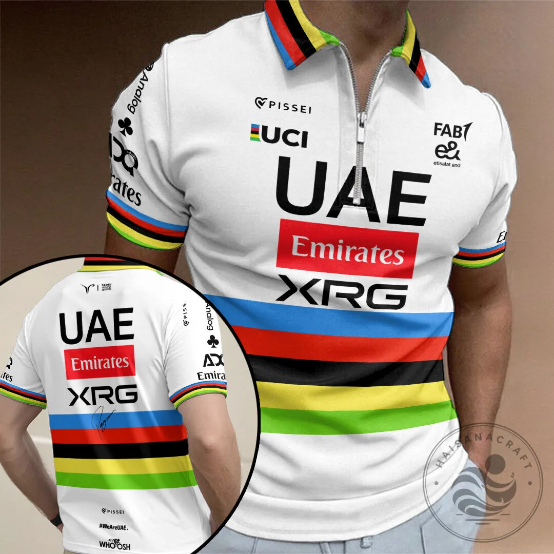 Tadej Pogacar UAE Emirates Tour de France White Cycling Polo Shirt