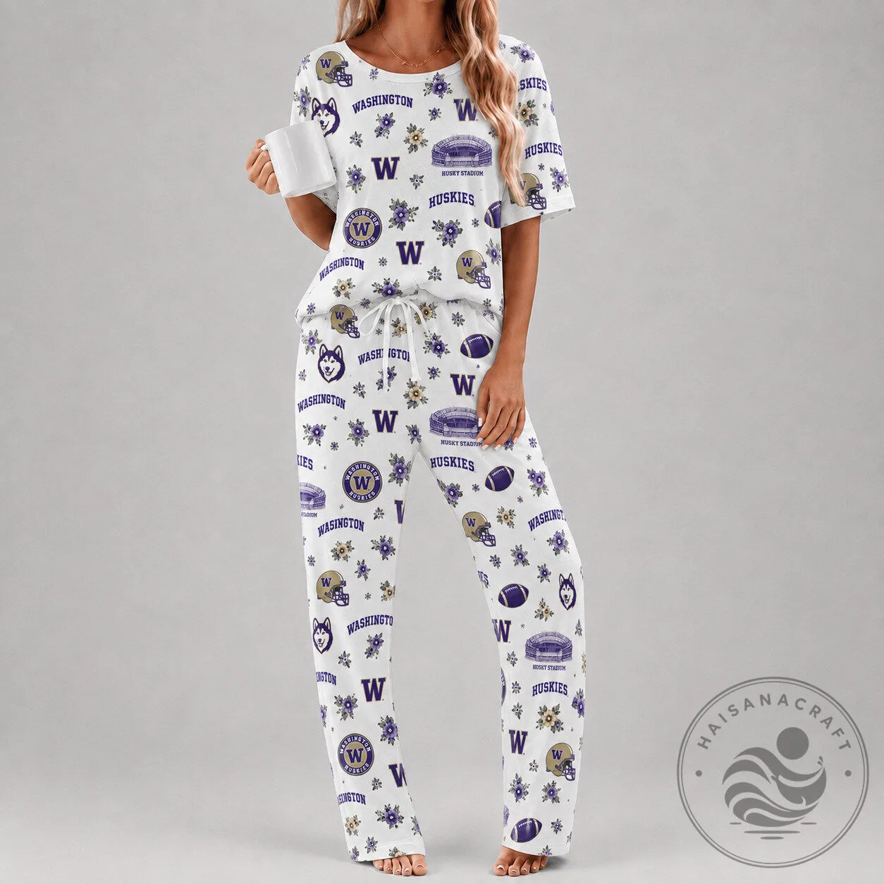 Washington Huskies Football Team Logo Pattern Pajamas Set