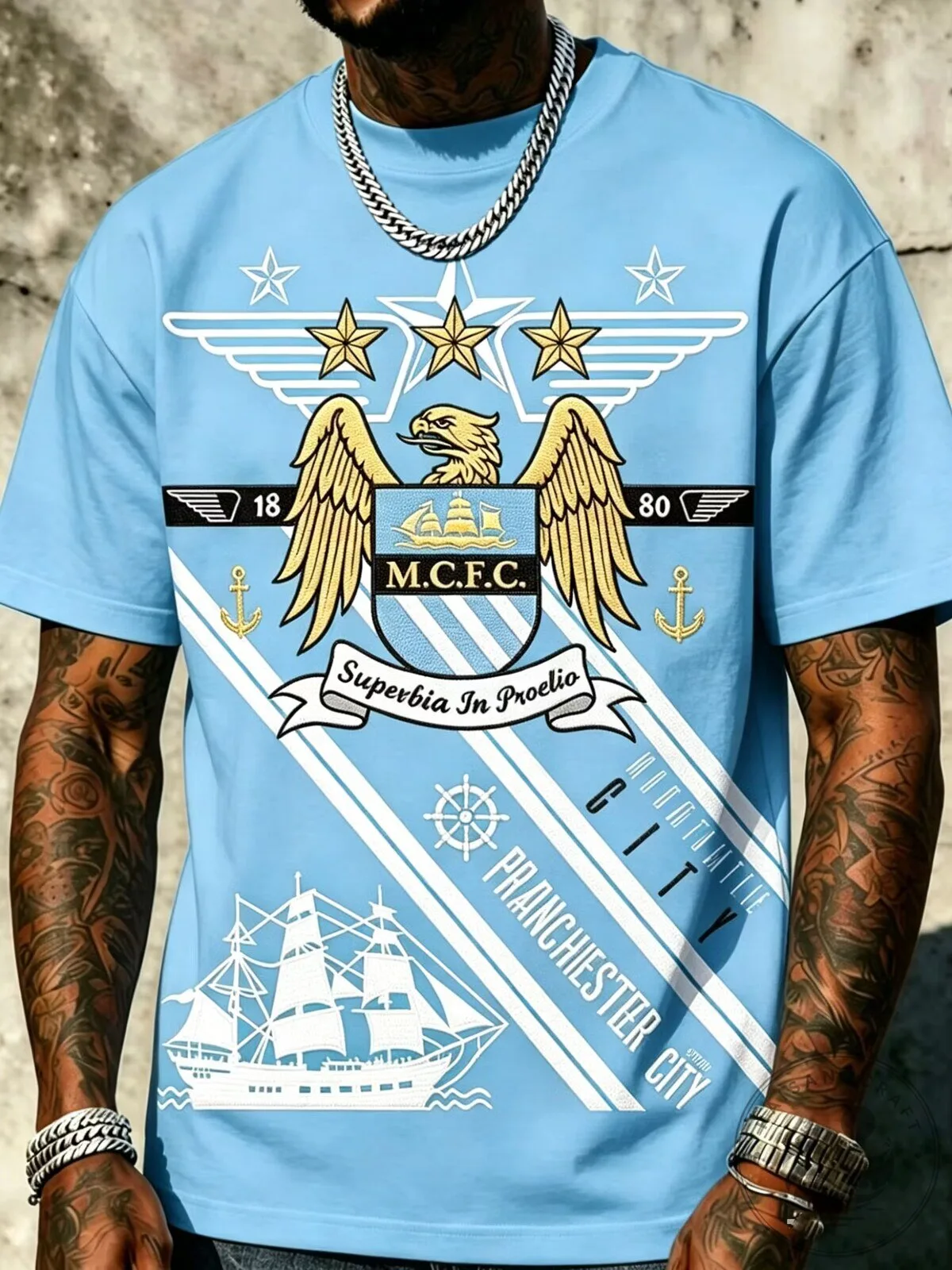 Manchester City Football Club Sky Blue Graphic Print T-Shirt