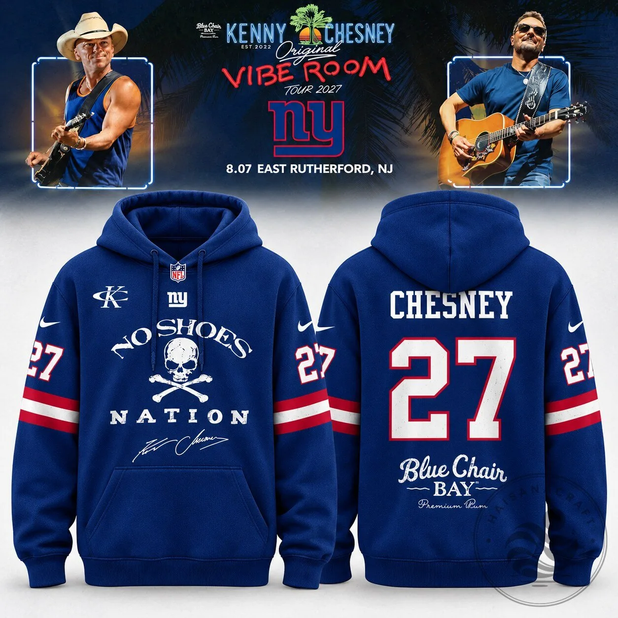 Kenny Chesney No Shoes Nation New York Giants Blue Chair Bay Hoodie