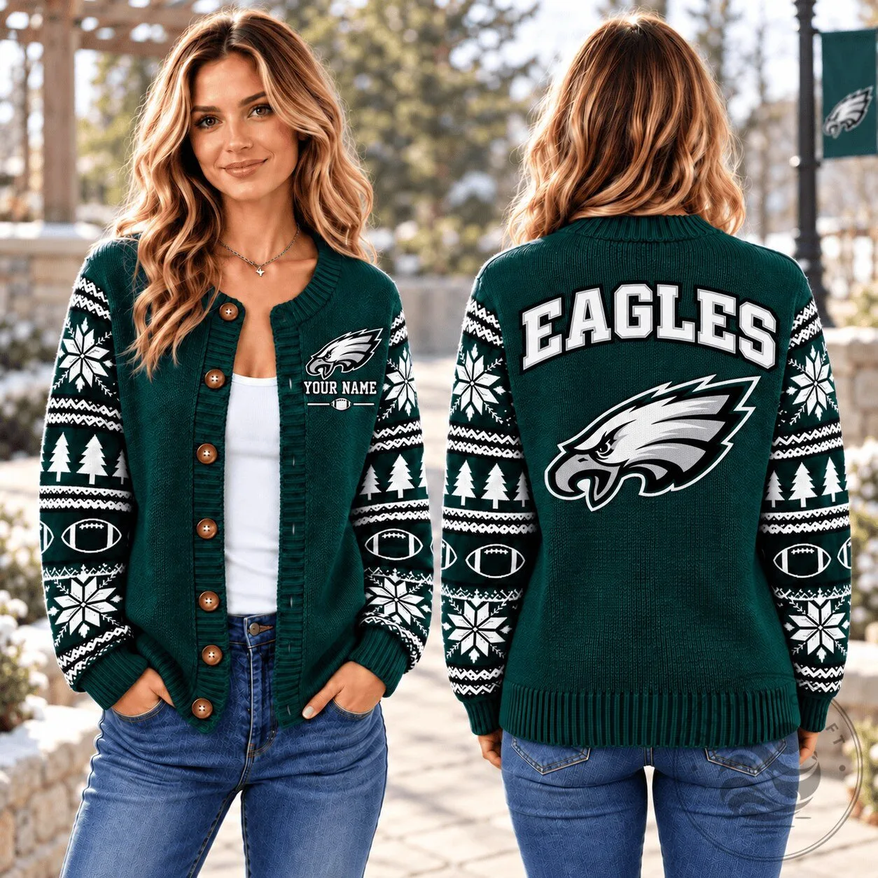 Philadelphia Eagles Christmas Sweater Cardigan for Women