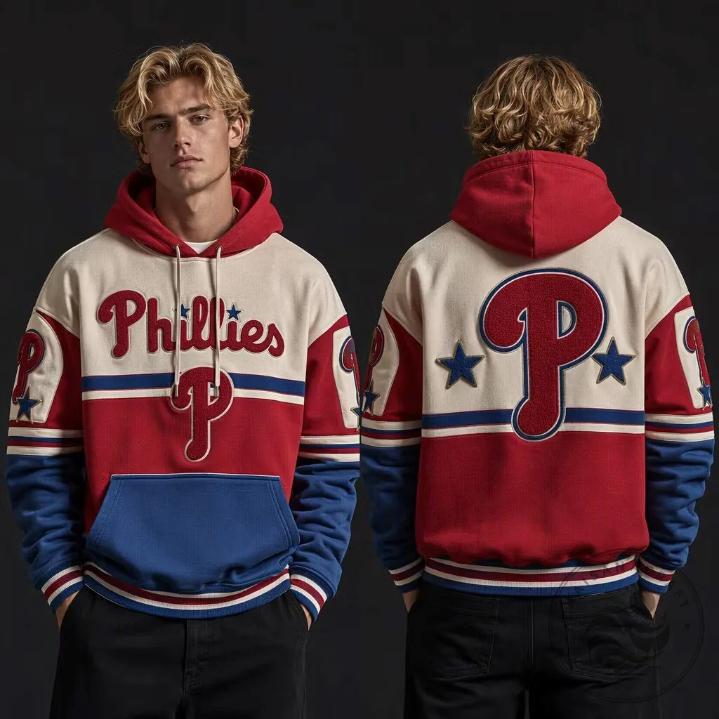 Red, White, and Blue Color Block Hoodie for Philadelphia Phillies Baseball Team