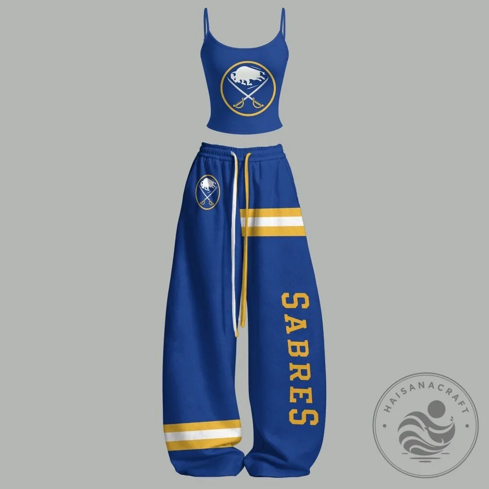 Women's Blue Buffalo Sabres Crop Top and Wide Leg Pants Ensemble