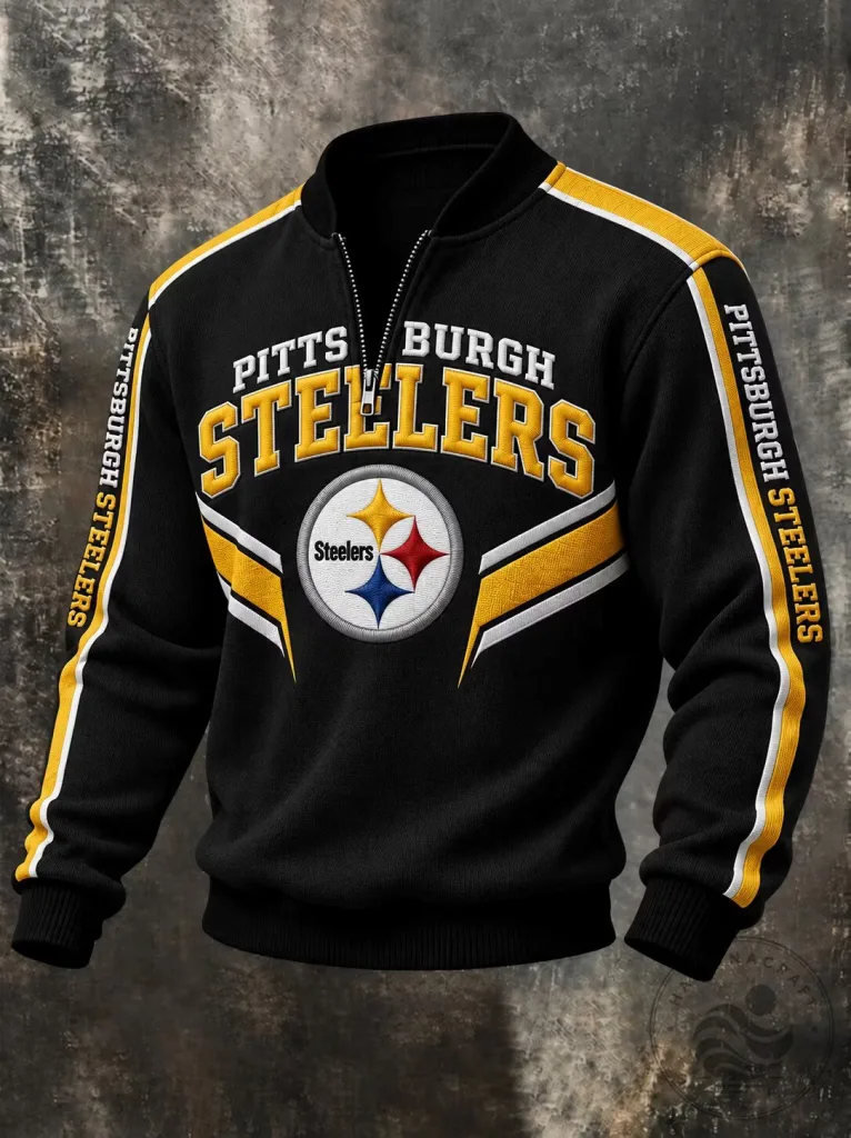 Pittsburgh Steelers NFL Football Team Logo Black Quarter Zip Pullover Sweatshirt