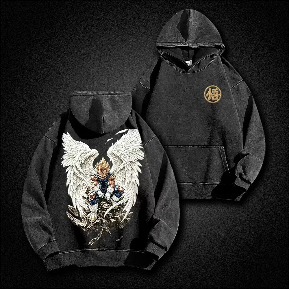 Dragon Ball Z Vegeta Super Saiyan Angel Wings Washed Black Hoodie