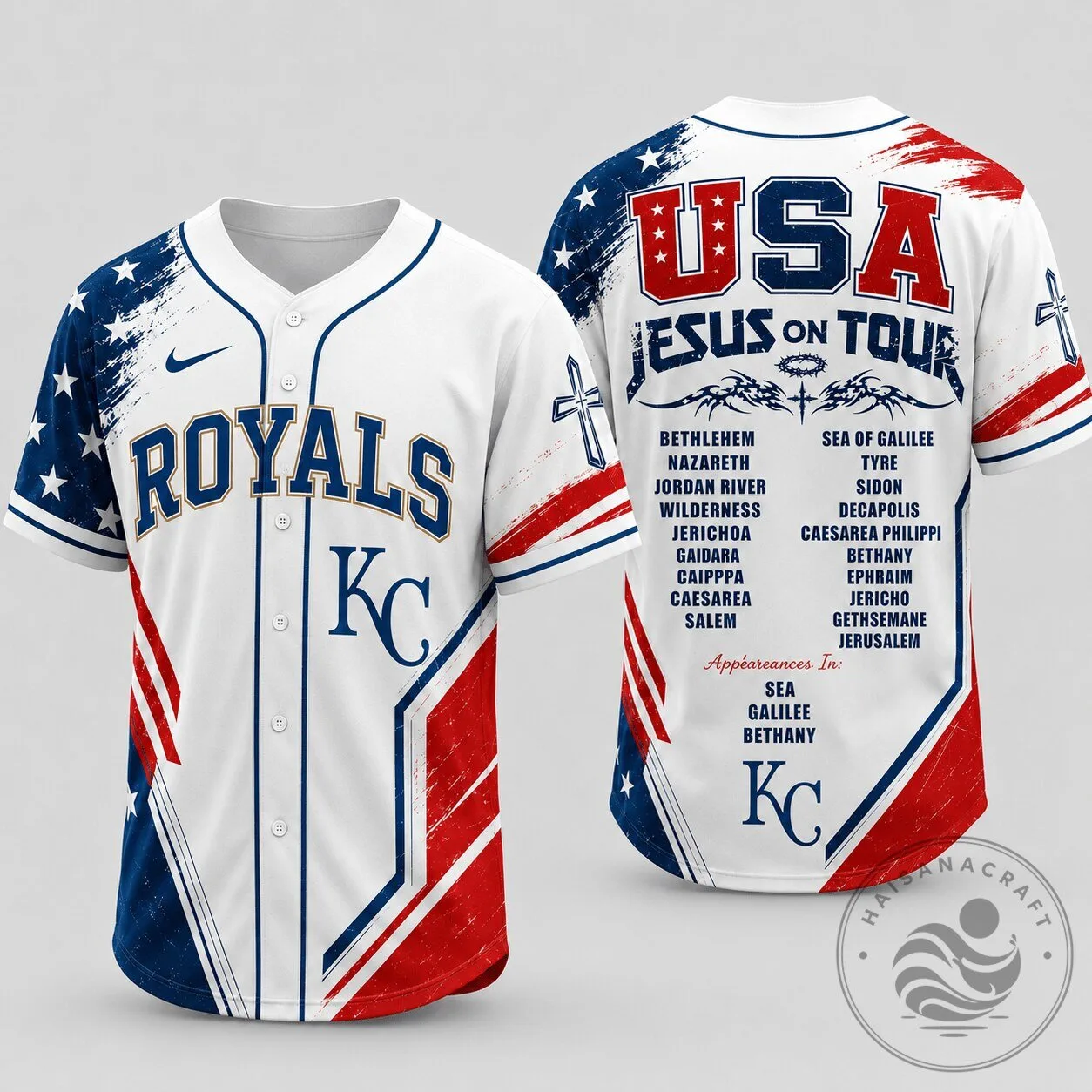 Kansas City Royals Baseball Jesus On Tour USA Flag Baseball Jersey