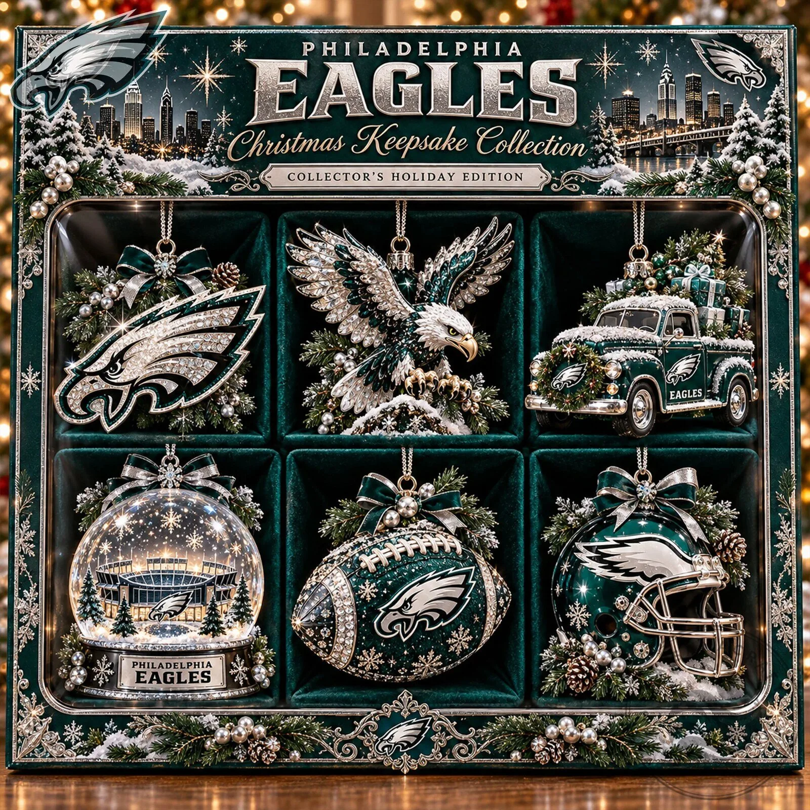 Philadelphia Eagles Christmas Keepsake Collection Holiday Ornaments Set