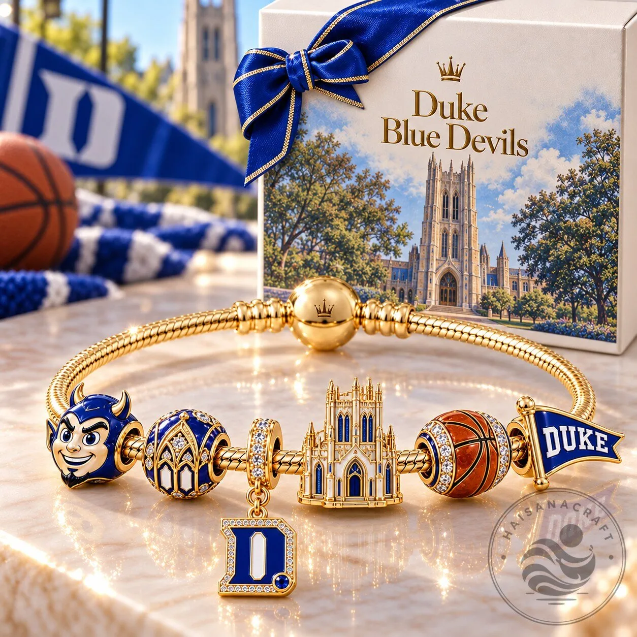 Duke Blue Devils Gold Charm Bracelet Set with Basketball and Mascot