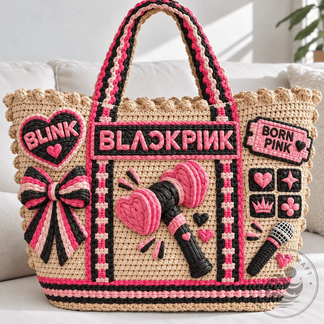 Blackpink Born Pink K-Pop Music Group Straw Embellished Tote Bag