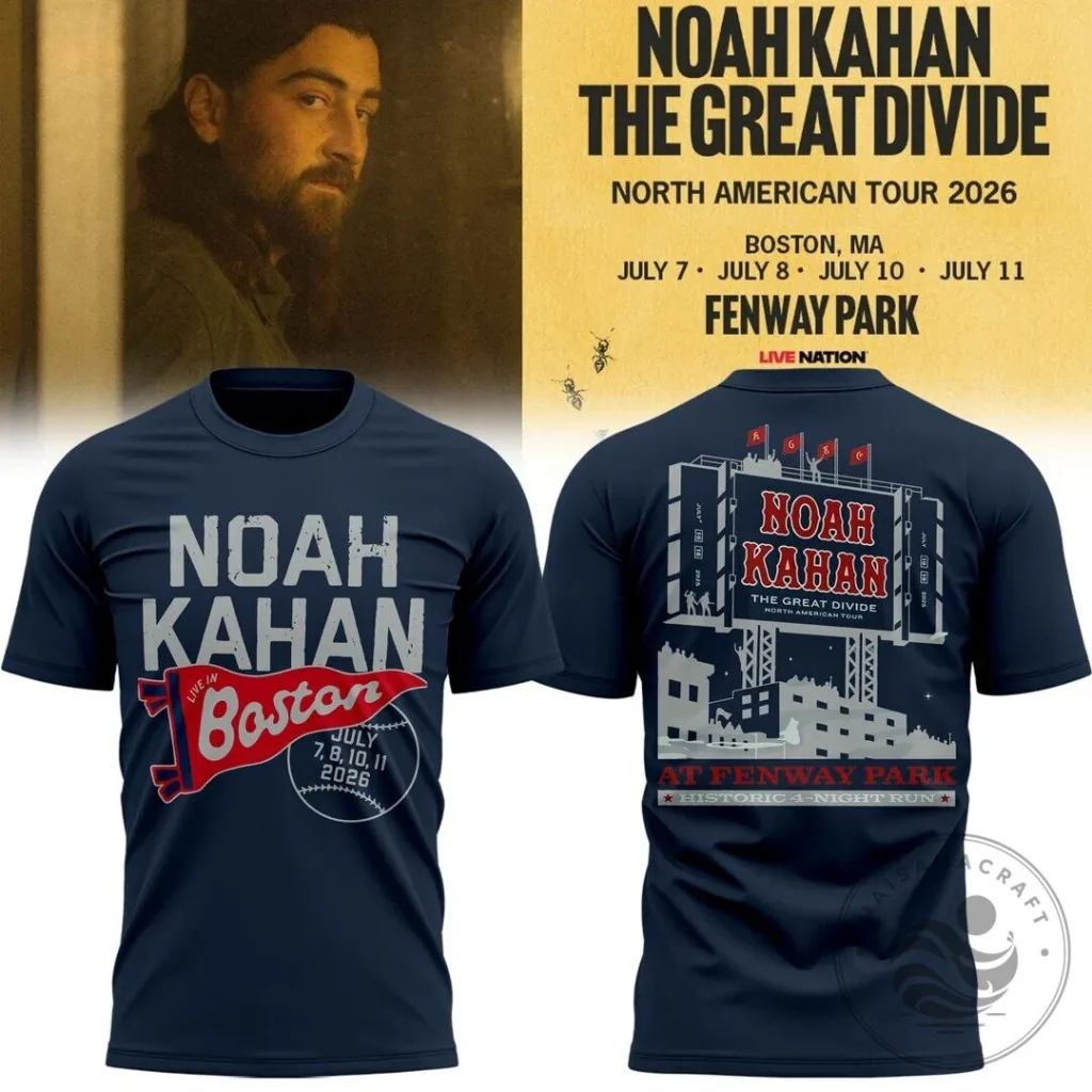 Noah Kahan The Great Divide Tour 2026 Boston Fenway Park Concert T-Shirt