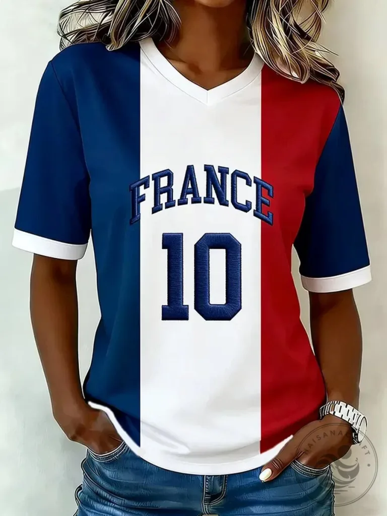 France Football Team Number 10 V-Neck Short Sleeve T-Shirt