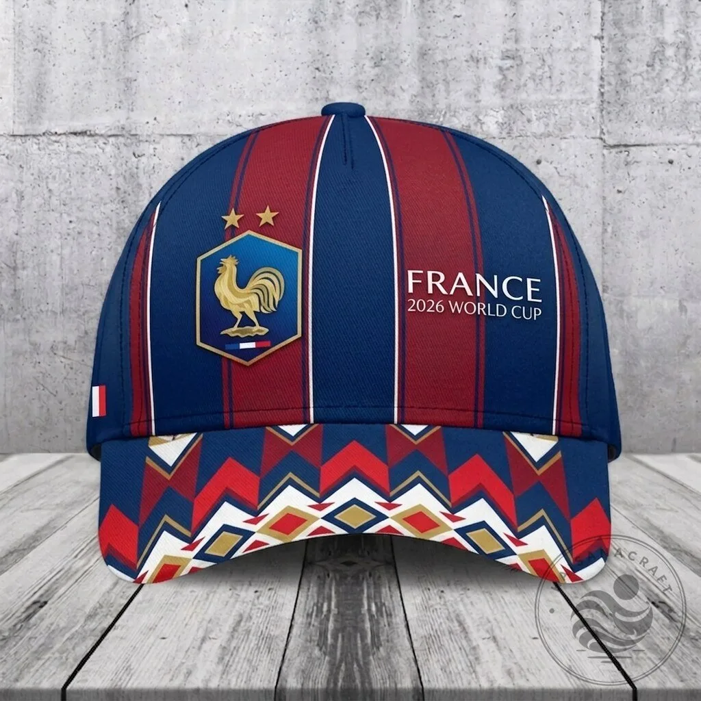 France Football 2026 World Cup Blue Red Geometric Pattern Cap Hat