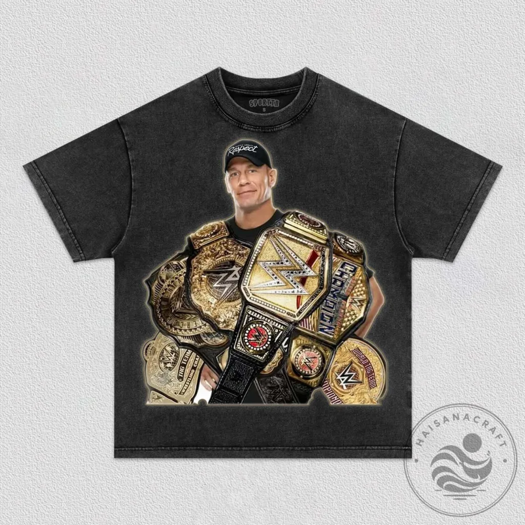 John Cena WWE Champion Belt Graphic Black Washed T-Shirt John Cena WWE Champion Belt Graphic Black Washed T-Shirt