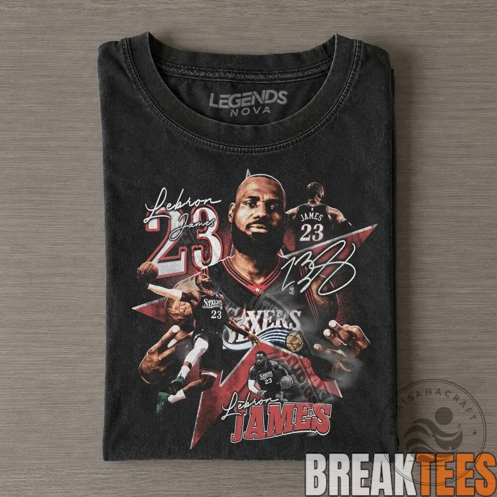 Philadelphia 76ers Graphic T-Shirt Featuring Basketball Legend LeBron James