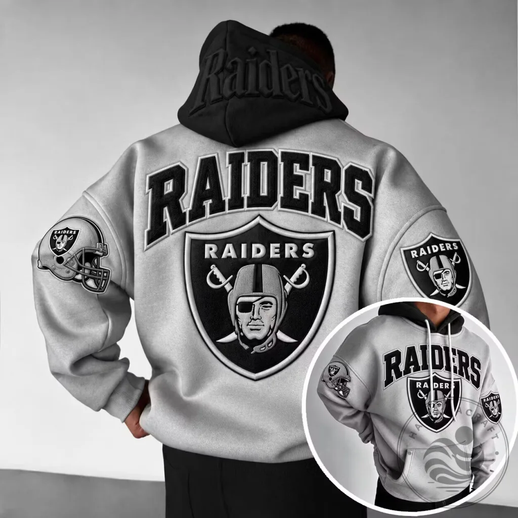 Las Vegas Raiders NFL Football Team Logo Grey Hoodie Las Vegas Raiders NFL Football Team Logo Grey Hoodie