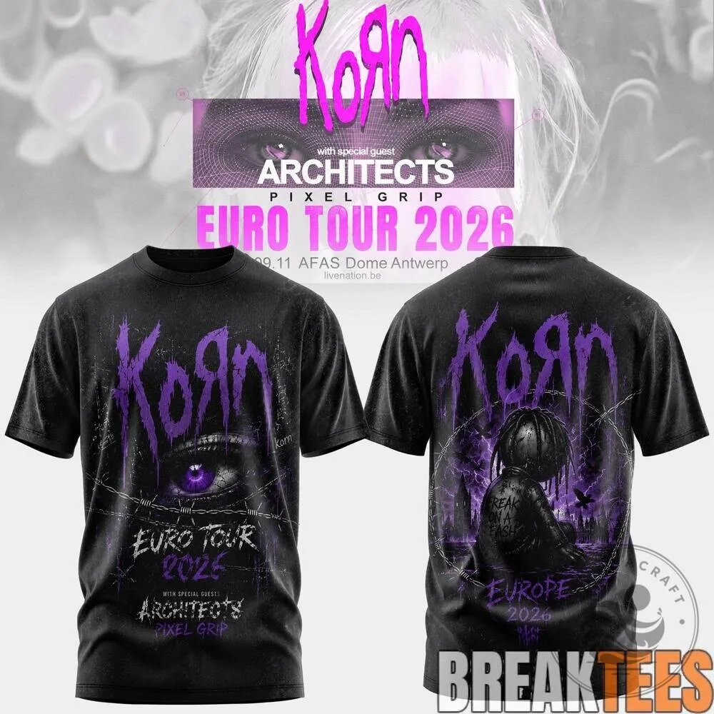 Korn Euro Tour 2026 Architects Pixel Grip Black T-Shirt