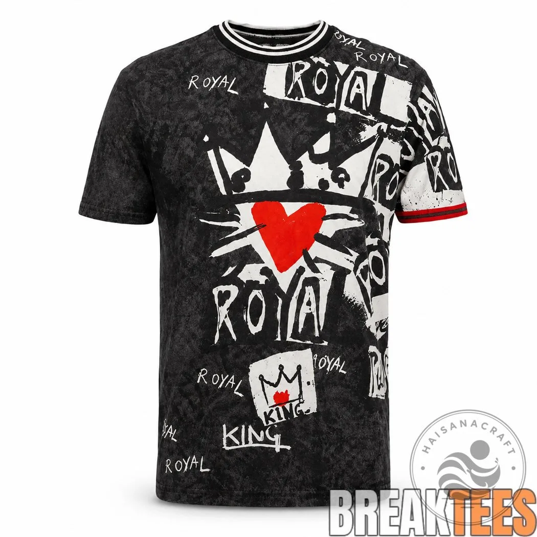 Royal King Crown Graphic Black Washed Crewneck Short Sleeve T-Shirt