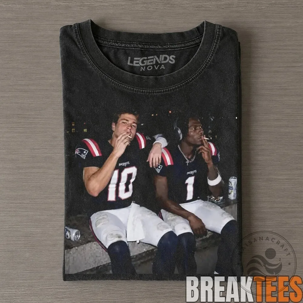 New England Patriots Drake Maye and Stefon Diggs Smoking on the Bench T-Shirt