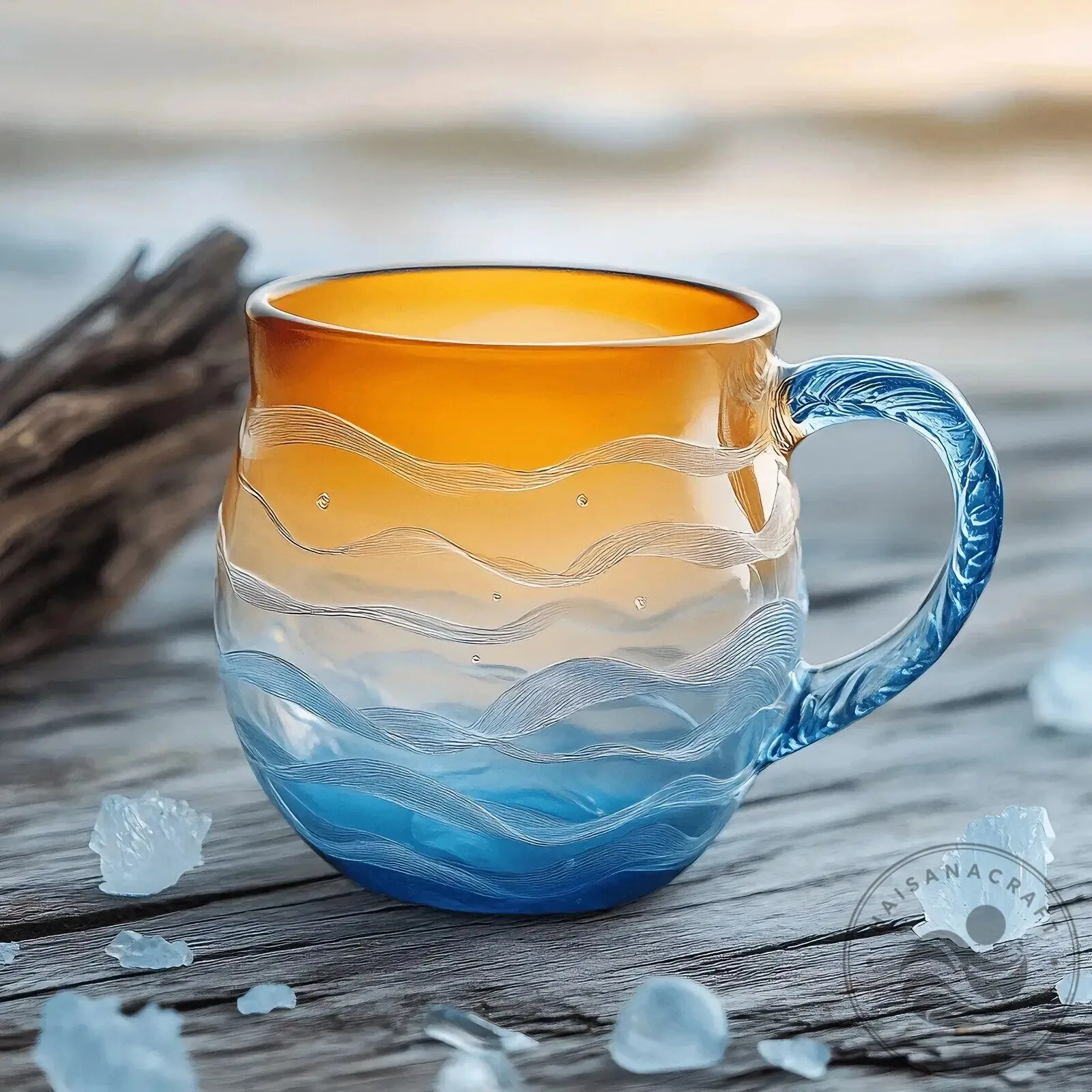Sunset Ocean Waves Glass Coffee Mug with Handle