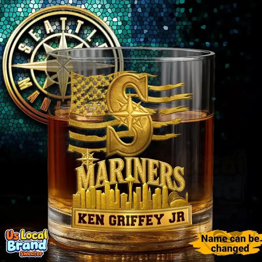 Seattle Mariners Baseball Team Ken Griffey Jr. Custom Whiskey Drinking Glass