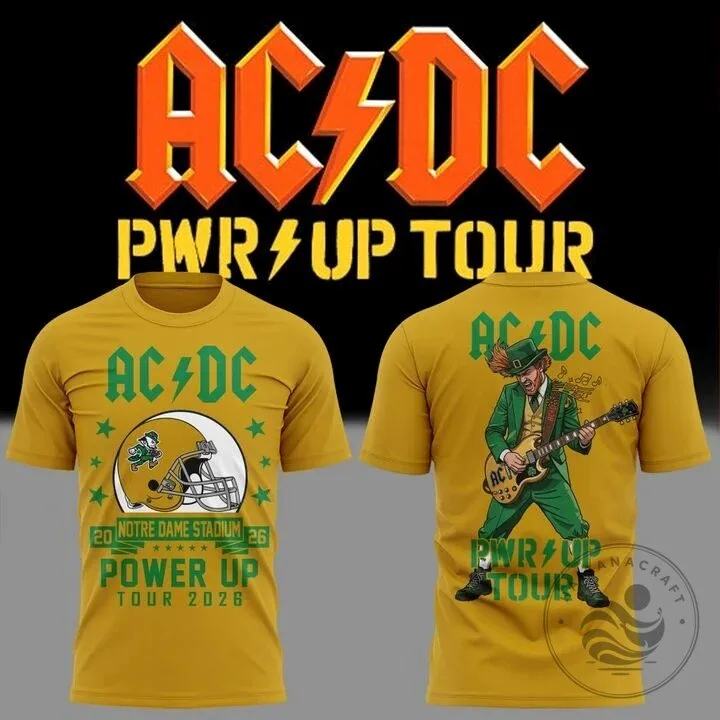 Notre Dame Football AC/DC Power Up Tour 2026 Gold T-Shirt