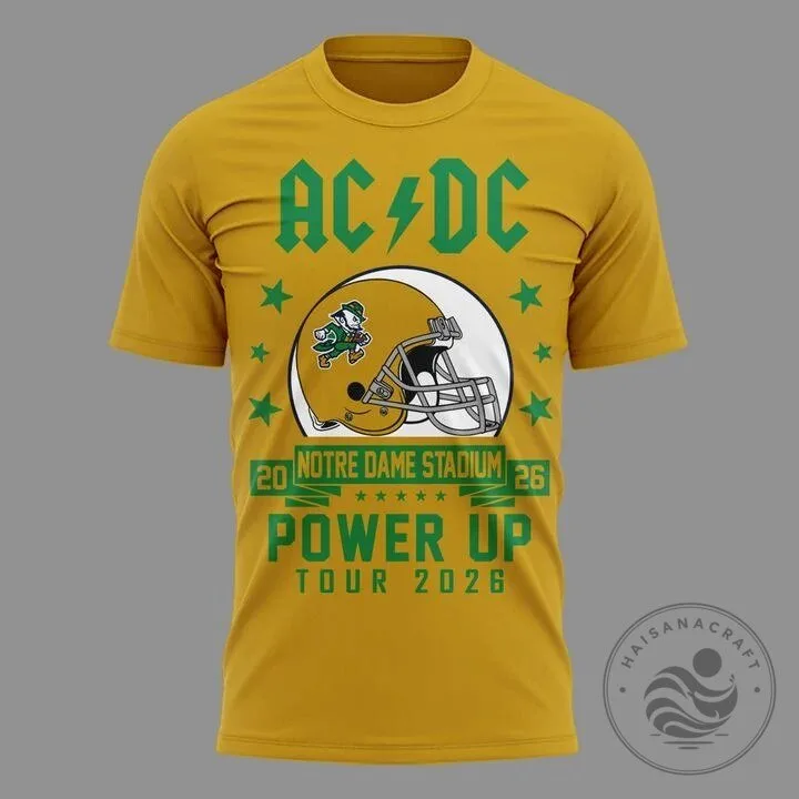 Notre Dame Football AC/DC Power Up Tour 2026 Gold T-Shirt 8 Notre Dame Football AC/DC Power Up Tour 2026 Gold T-Shirt