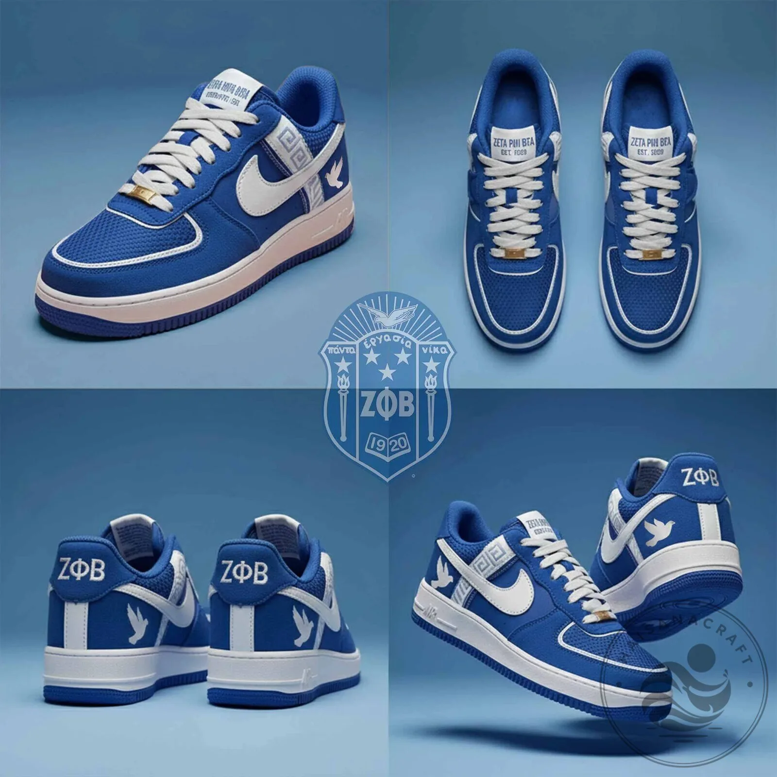 Zeta Phi Beta Royal Blue and White Custom Air Force One Sneakers 2 Zeta Phi Beta Royal Blue and White Custom Air Force One Sneakers